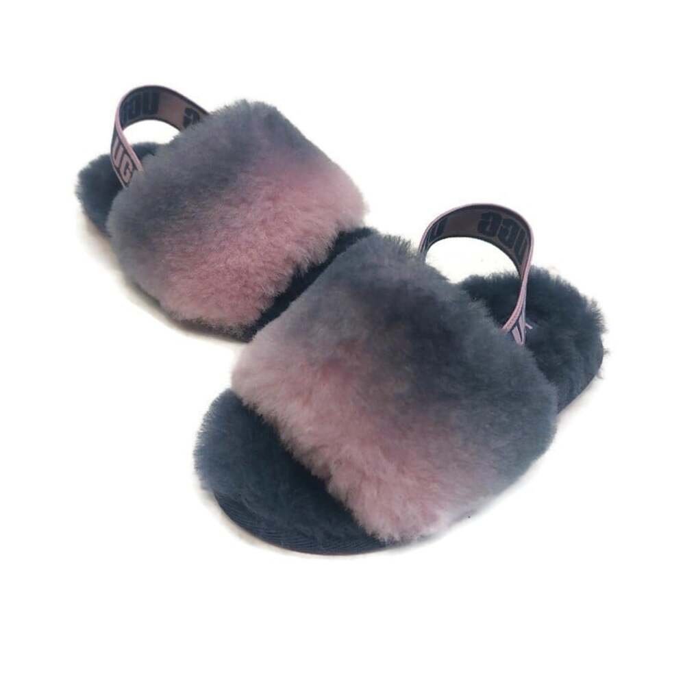 UGG Fluff Yeah Toddler 8T Gray Combo Gradient Fuzzy Slip On Slippers 1120835T - Picture 4 of 8